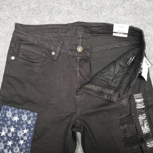Rue21 Jeans Mens 32X34 Black Denim Supreme Flex Straight Distressed Patches New - Picture 5 of 12